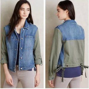 Anthropologie Pilcro Letterpress Denim Jean Jacket Military Army Green Womens XS